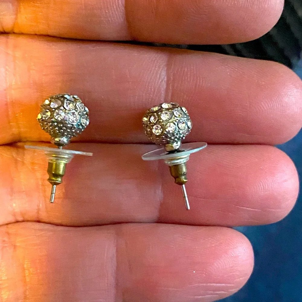 Vintage disco ball rhinestone sphere round stud posts